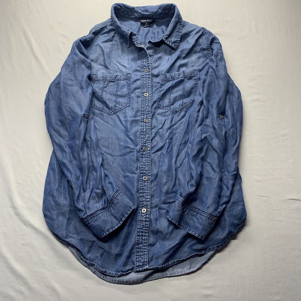Retro Denim Terre Blue Jean Collared Button Up Long Sleeve Shirt Women’s Medium